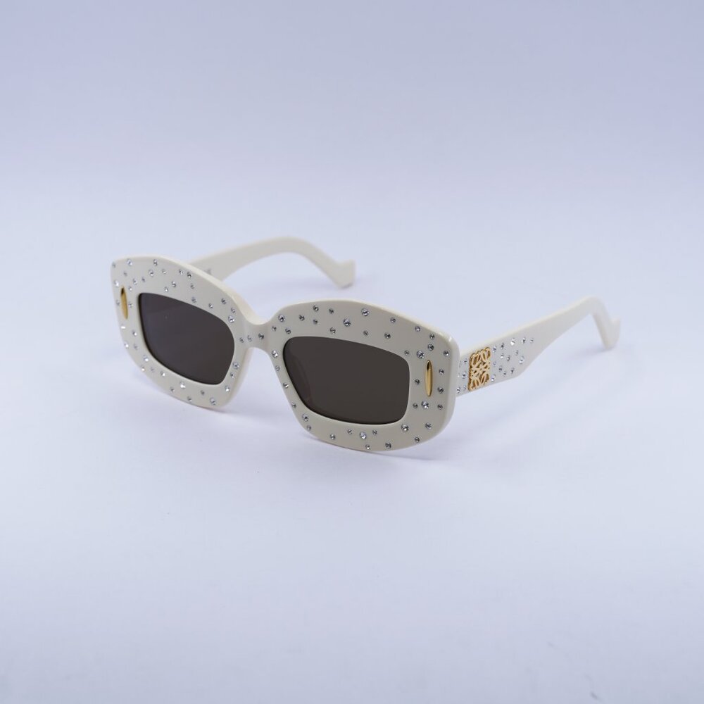 Loewe LW4114IS 25E Sunglasses Ivory Rectangle Frame, Brown Lenses